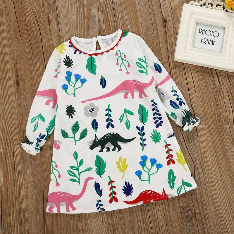 Dorhaeris Girls Cotton Long Sleeve Dinosaur A-line Crewneck Dress Size 2T
