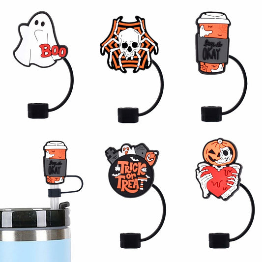 5Pcs Halloween Silicone Skull Ghost Straw Caps for Stanley 30&40oz Tumbler
