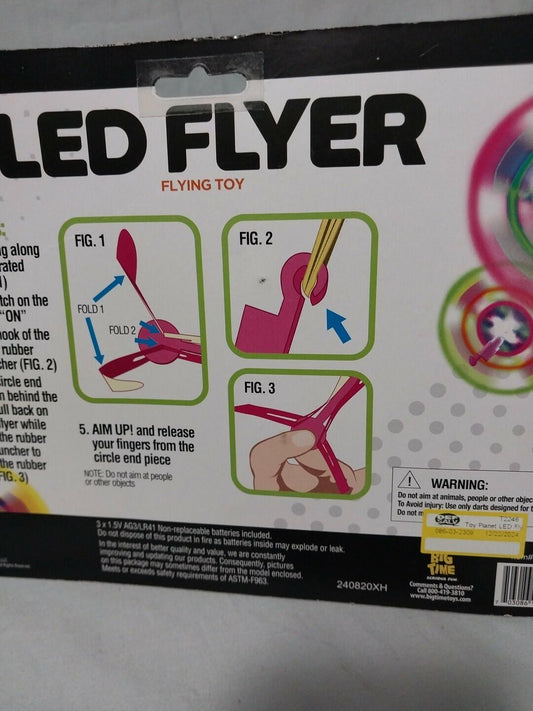 Big Time Toys LED Flyer Flying Toy 2 Launchers Battery Included Plastic