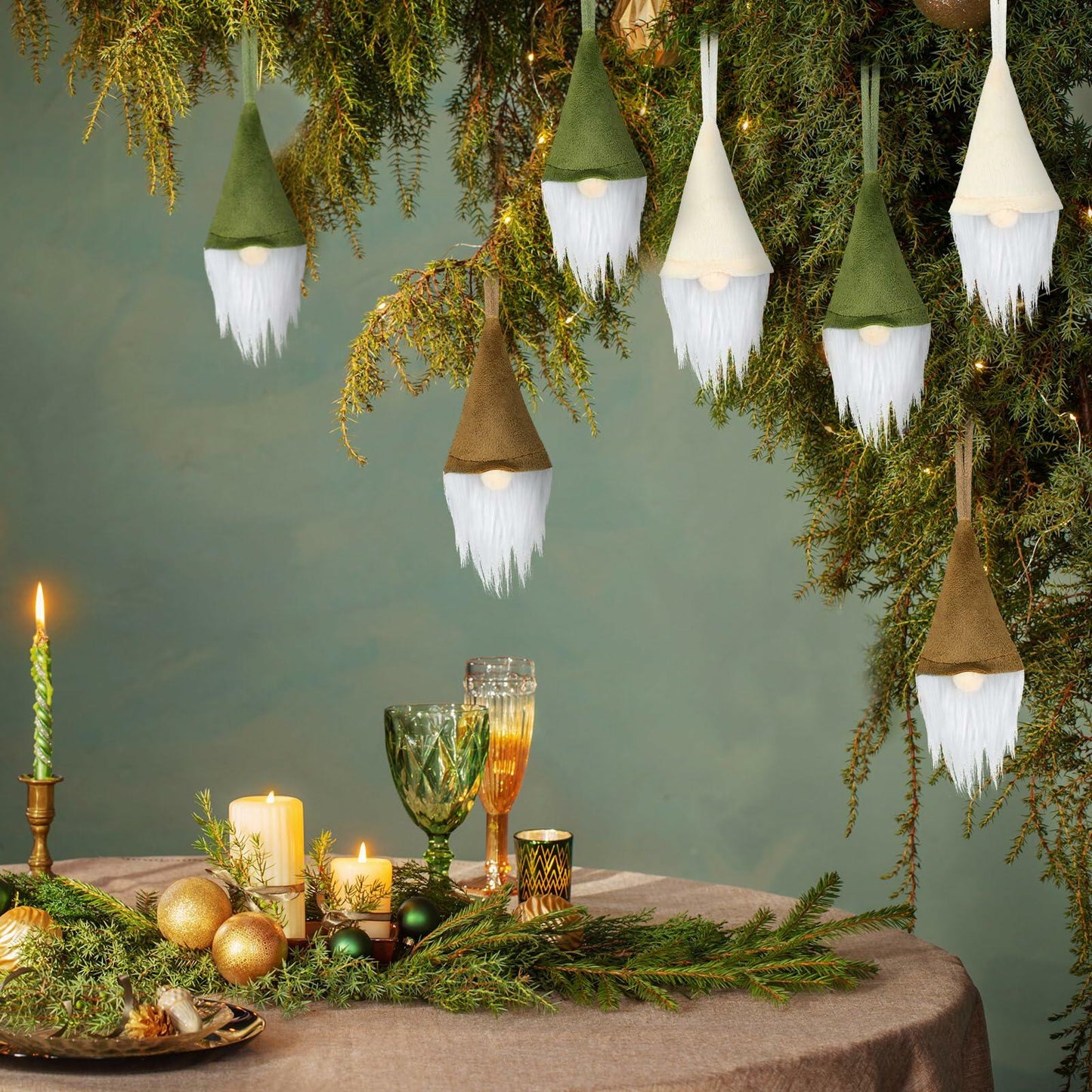 [Like New] Motionchic 12 Pack Christmas Neutral Boho Velvet Gnome Ornaments