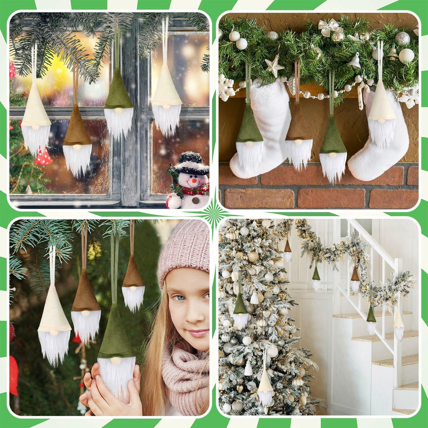 [Like New] Motionchic 12 Pack Christmas Neutral Boho Velvet Gnome Ornaments