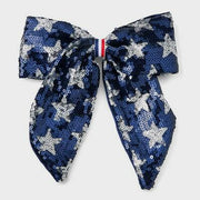 Cat & Jack Girls Americana Sequin Star Hair Bow Barrette Blue