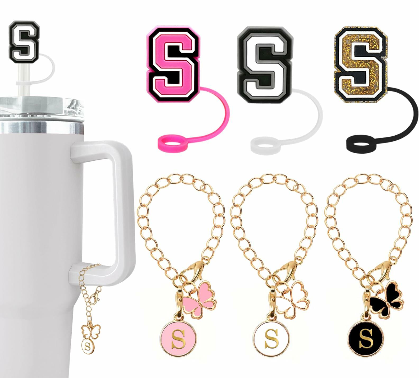 Nuozme Straw Cover Caps 6pcs w/ Initial Butterfly Charms for Stanley 30/40oz