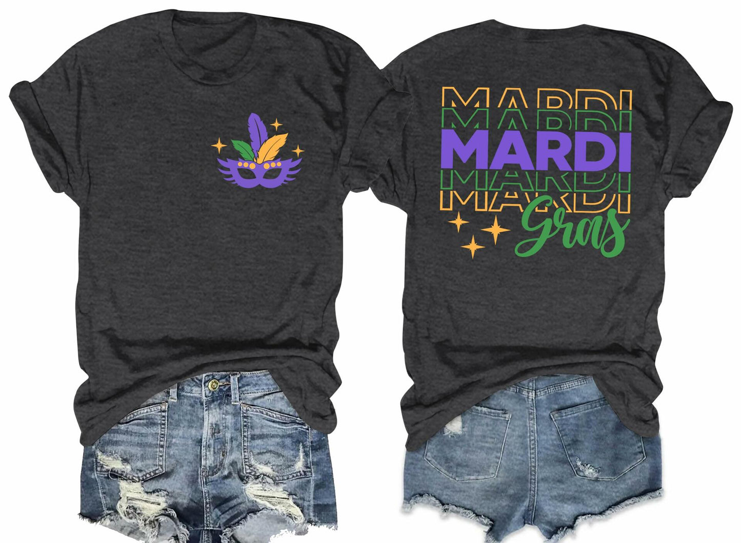 Mardi Gras Shirts Women Short Sleeve Casual T-Shirt Mask Carnival Size XL