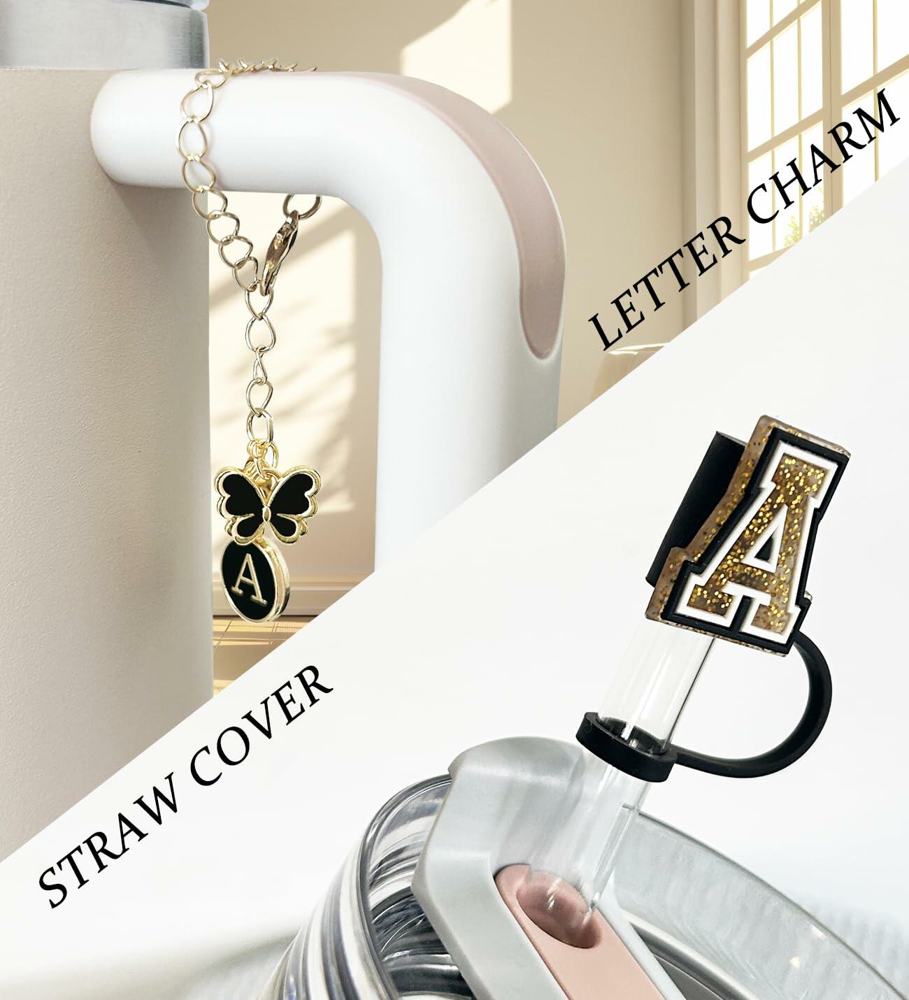 Nuozme Straw Cover Caps 6pcs w/ Initial Butterfly Charms for Stanley 30/40oz