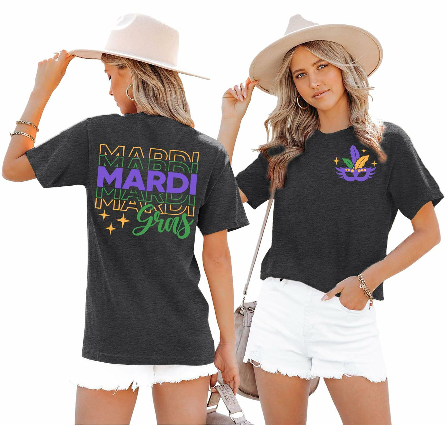 Mardi Gras Shirts Women Short Sleeve Casual T-Shirt Mask Carnival Size XL