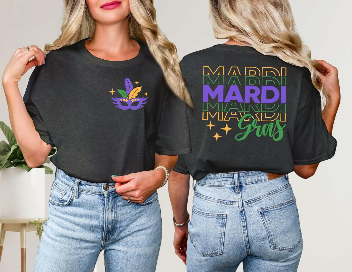 Mardi Gras Shirts Women Short Sleeve Casual T-Shirt Mask Carnival Size XL