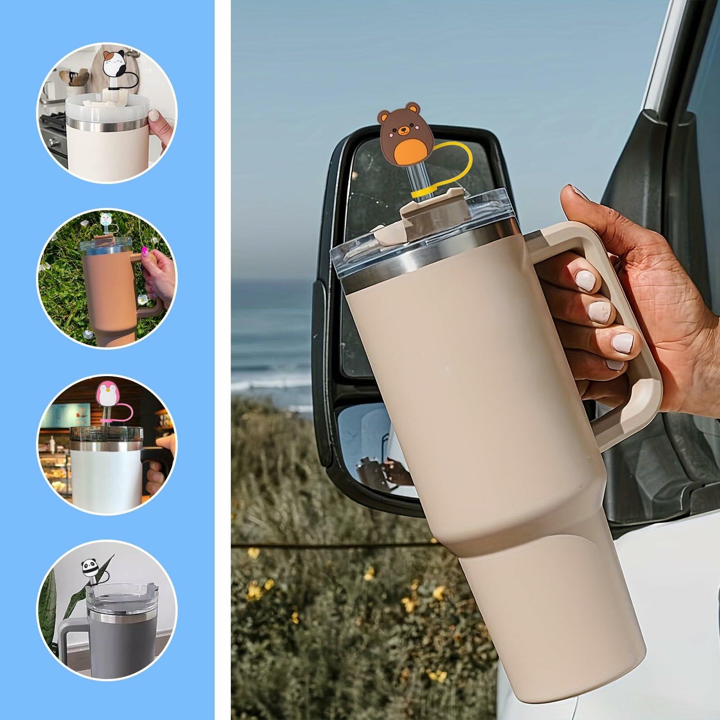 JSMIECO 10Pcs 9-10mm Waterproof Straw Covers for Stanley 30/40oz Cups