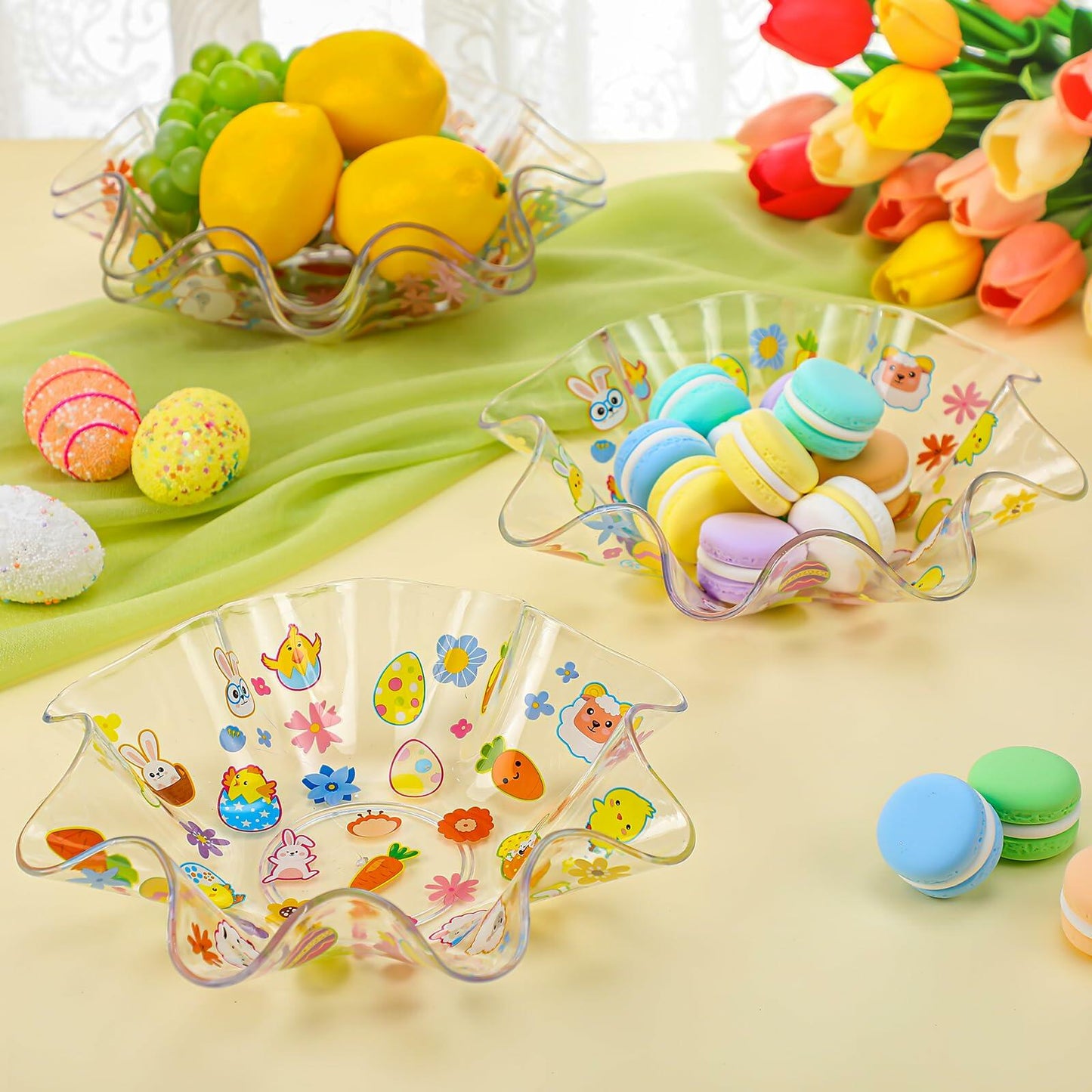 [Like_new] Tioncy 4 Pcs Easter Bowls Egg Serving Plastic Candy Dish 8.3in Set