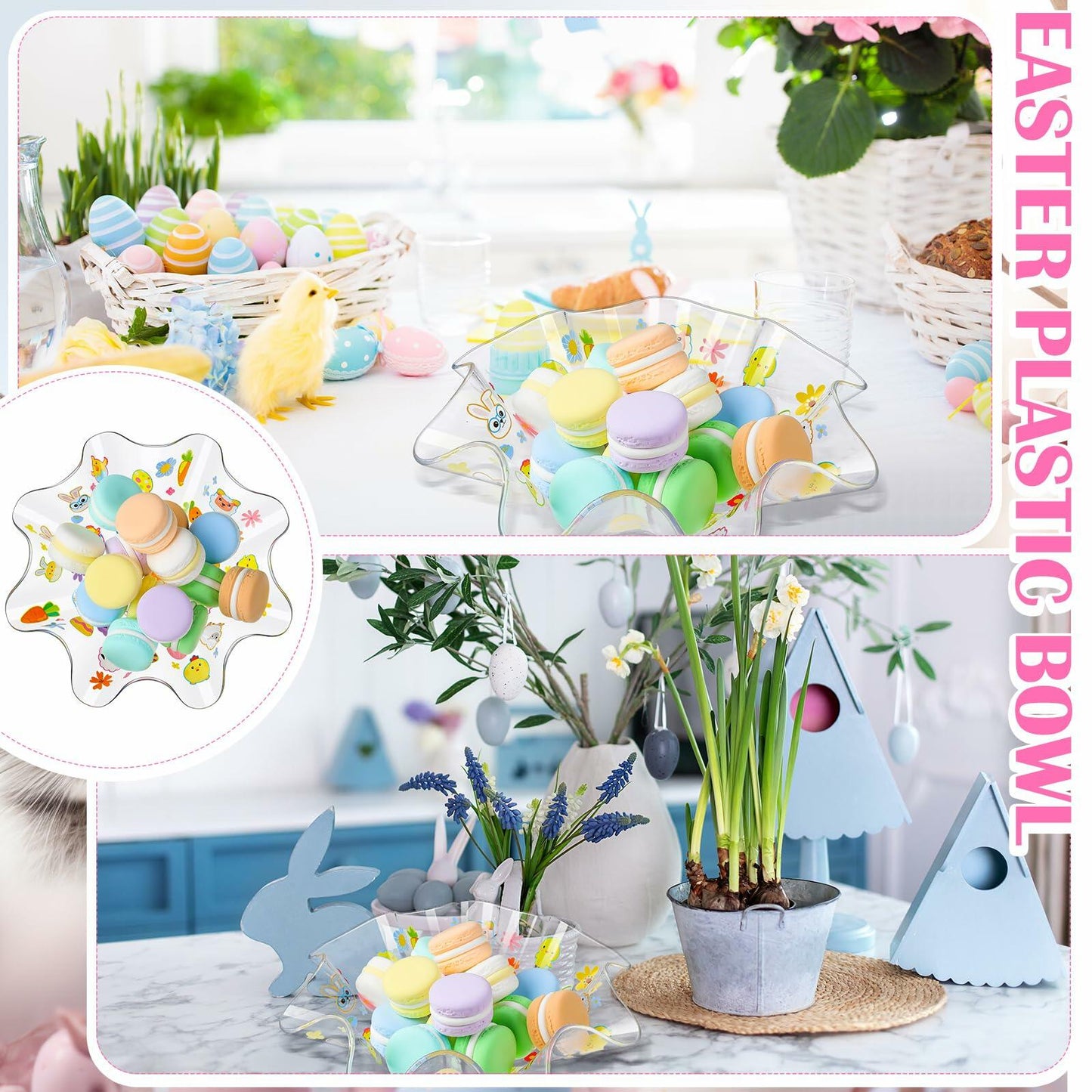 [Like_new] Tioncy 4 Pcs Easter Bowls Egg Serving Plastic Candy Dish 8.3in Set
