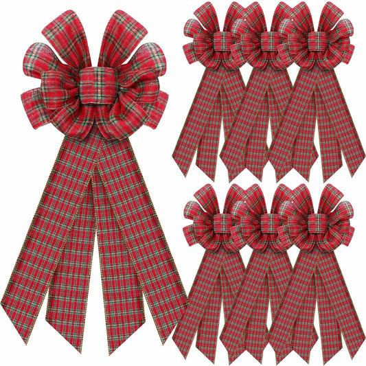 Yinkin 4 Pcs 15x44in Buffalo Plaid Christmas Wreath Bows Red Black