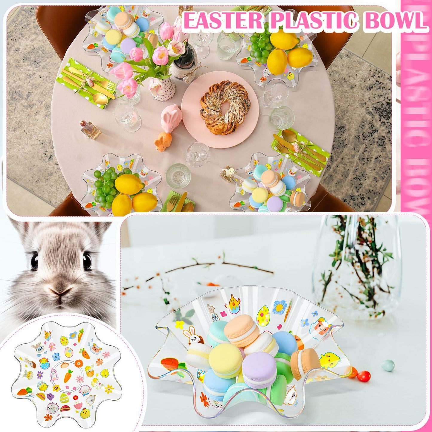 [Like_new] Tioncy 4 Pcs Easter Bowls Egg Serving Plastic Candy Dish 8.3in Set