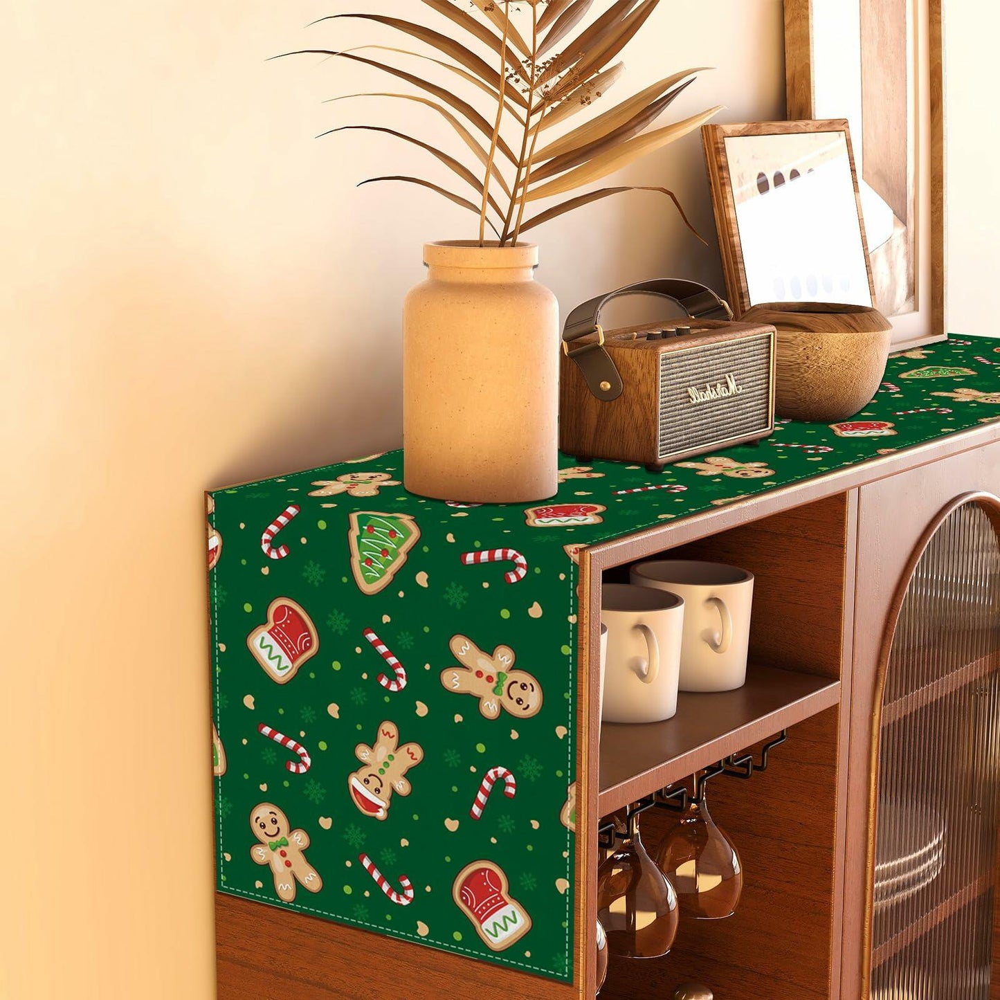 Rvsticty Linen Christmas Table Runner Winter Xmas Decorations 13x72"