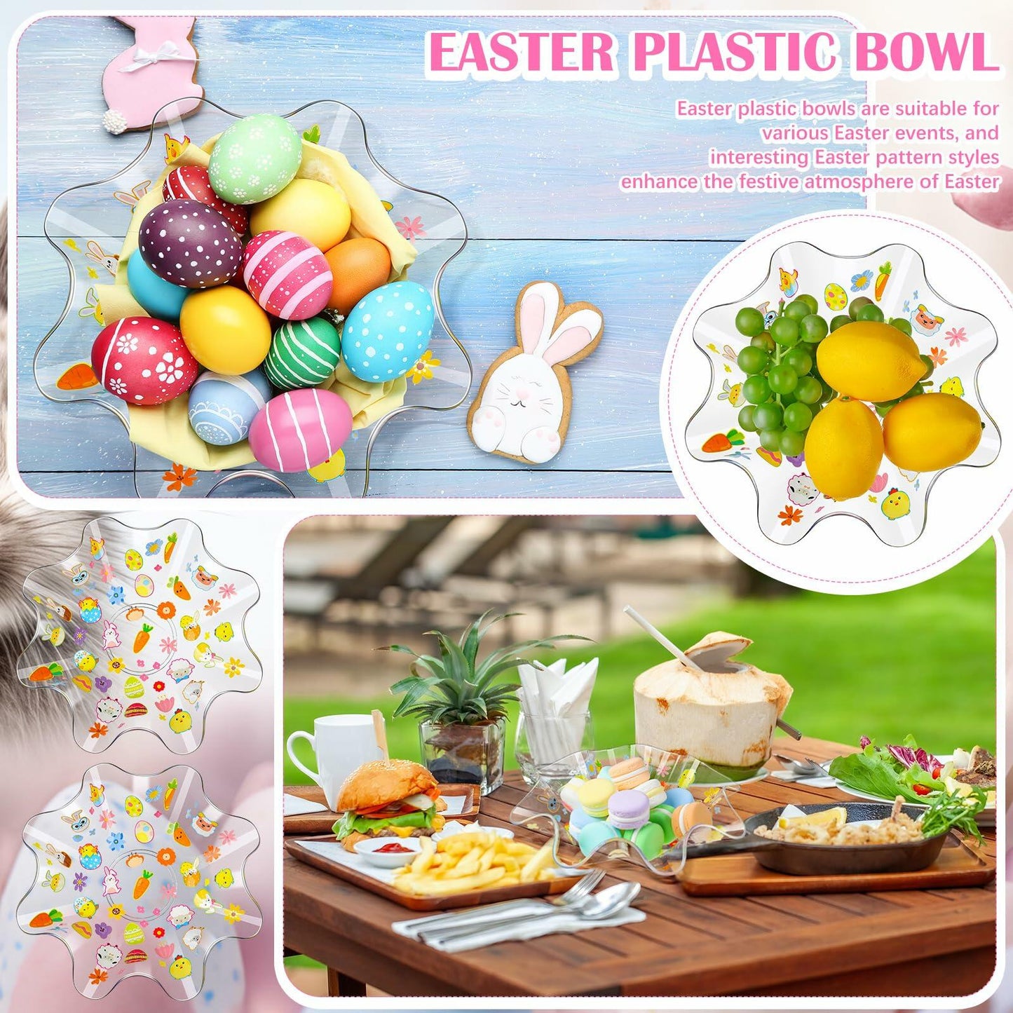[Like_new] Tioncy 4 Pcs Easter Bowls Egg Serving Plastic Candy Dish 8.3in Set