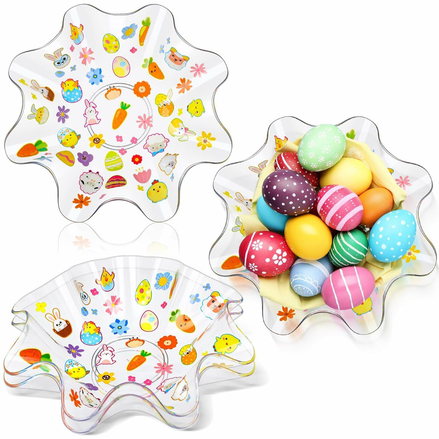 [Like_new] Tioncy 4 Pcs Easter Bowls Egg Serving Plastic Candy Dish 8.3in Set