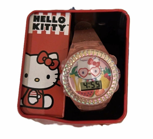[Like_new] Sanrio Hello Kitty Kids LCD Watch Pink Glitter Strap Adjustable Fit 5.5-8"