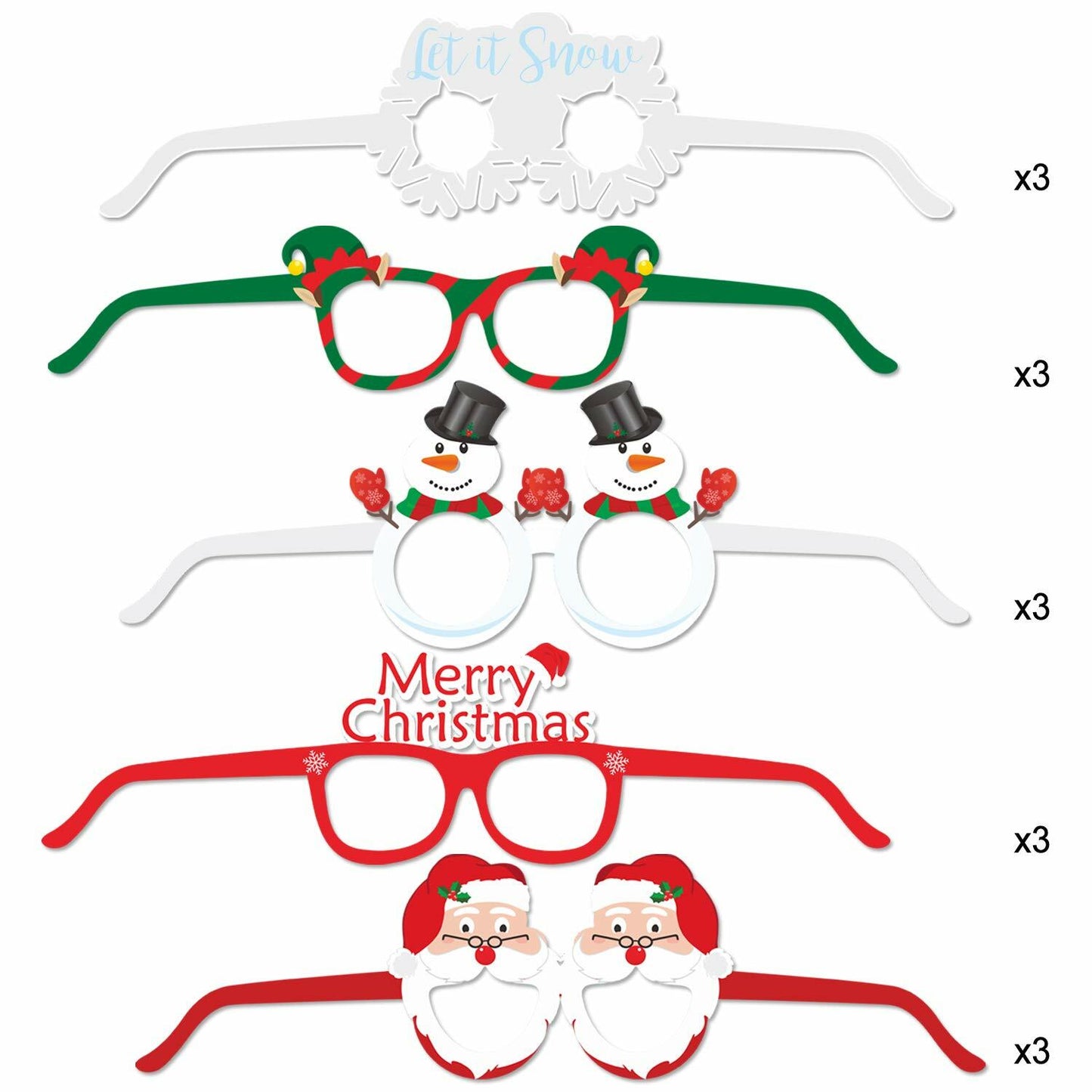 [Like New] HOWAF 27pcs Christmas Paper Glasses Santa Snowman Gingerbread Kids