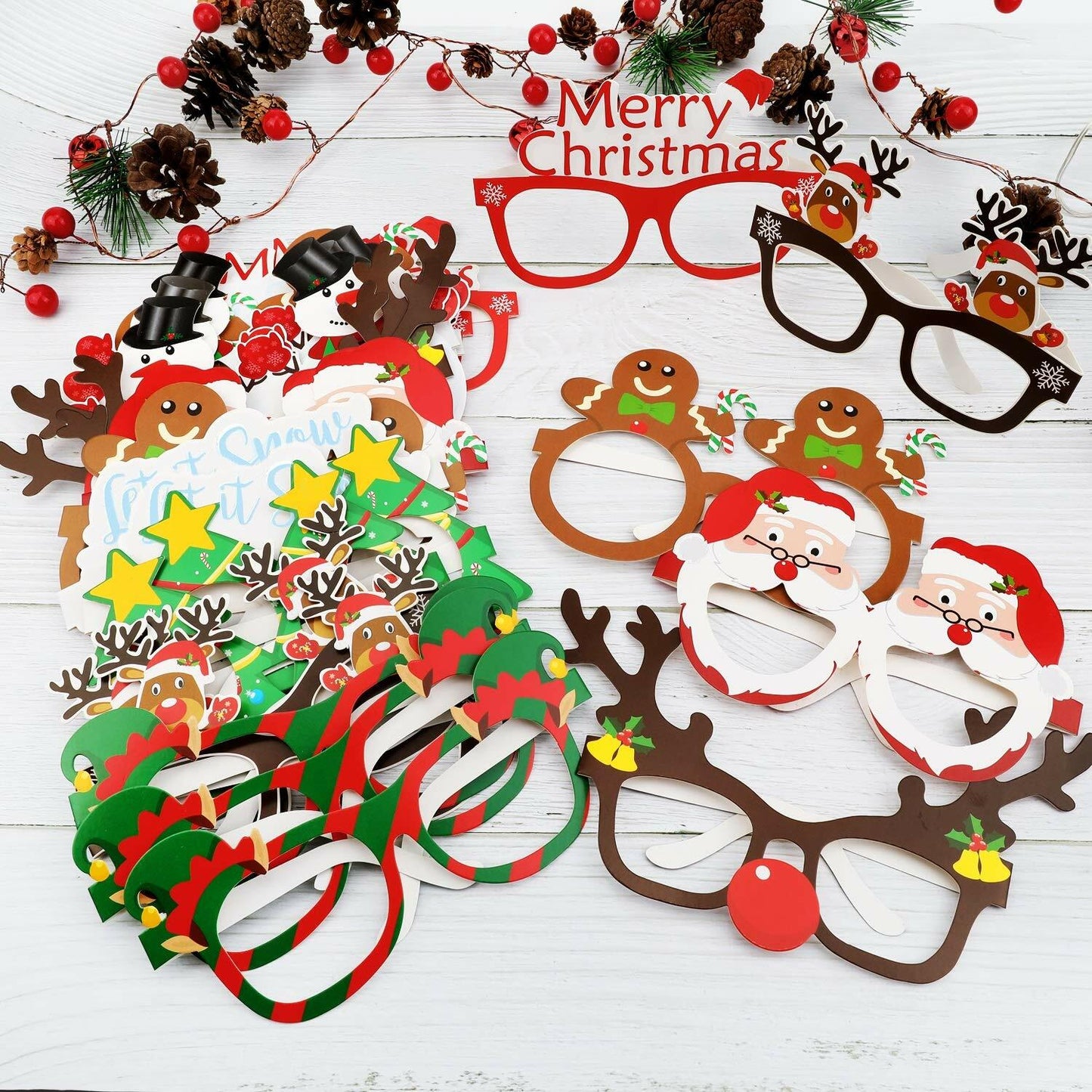 [Like New] HOWAF 27pcs Christmas Paper Glasses Santa Snowman Gingerbread Kids
