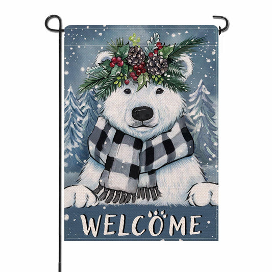 Artofy Polar Bear Christmas Garden Flag 12x18 Burlap Double Sided Decor