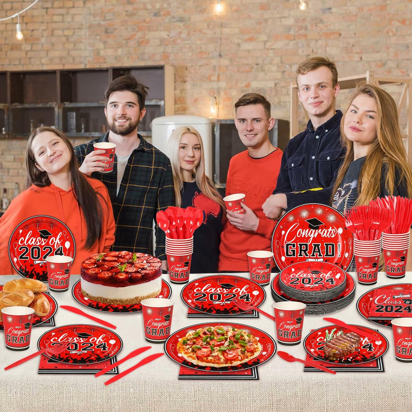 LELEMON Graduation Party Supplies Red Tableware Set Serves 25 Disposable