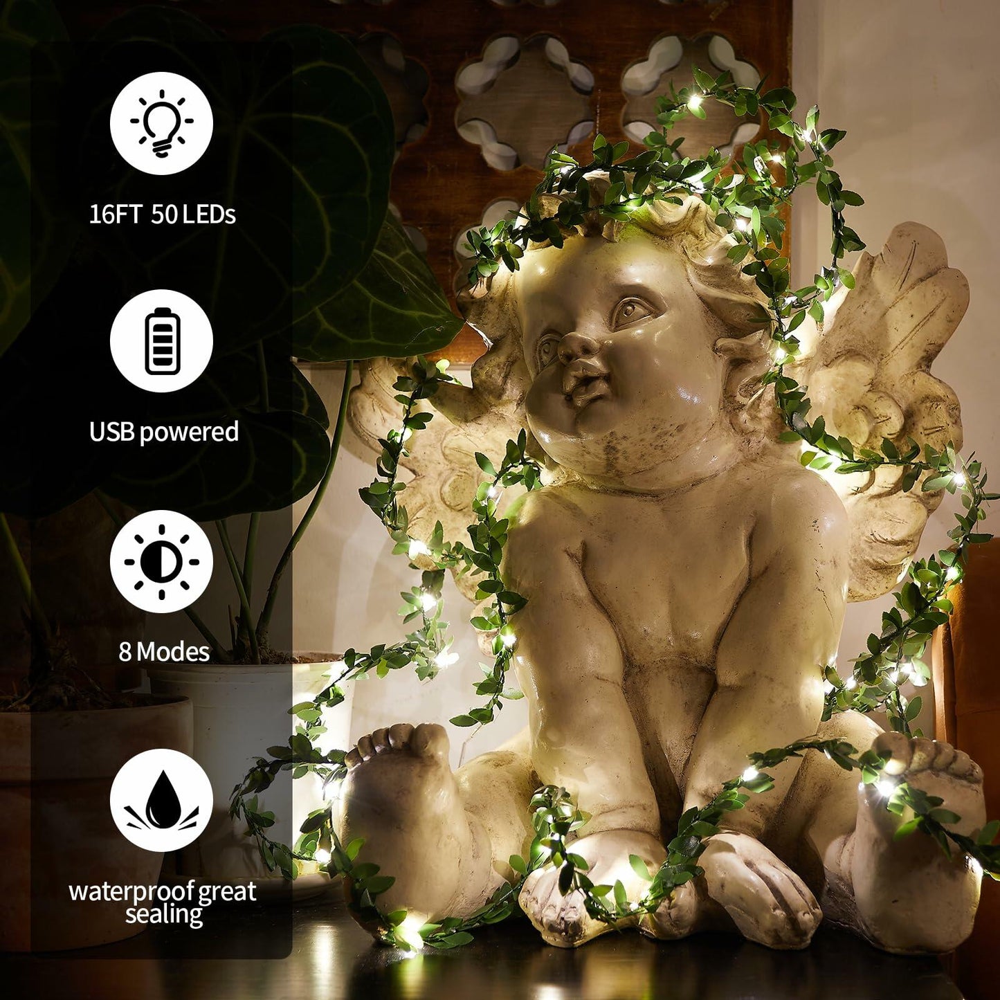 Ariceleo USB Fairy String Lights 50 LED 16.4ft 2 Pack Warm White Remote Timer