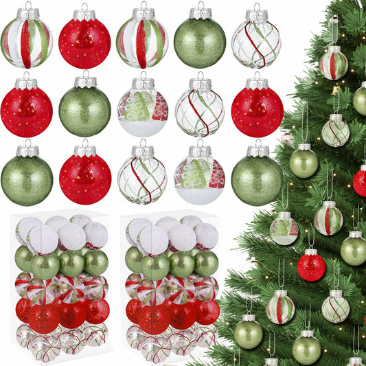 Realspring 60 Pc 2.4" Shatterproof Christmas Ornaments Red Green White