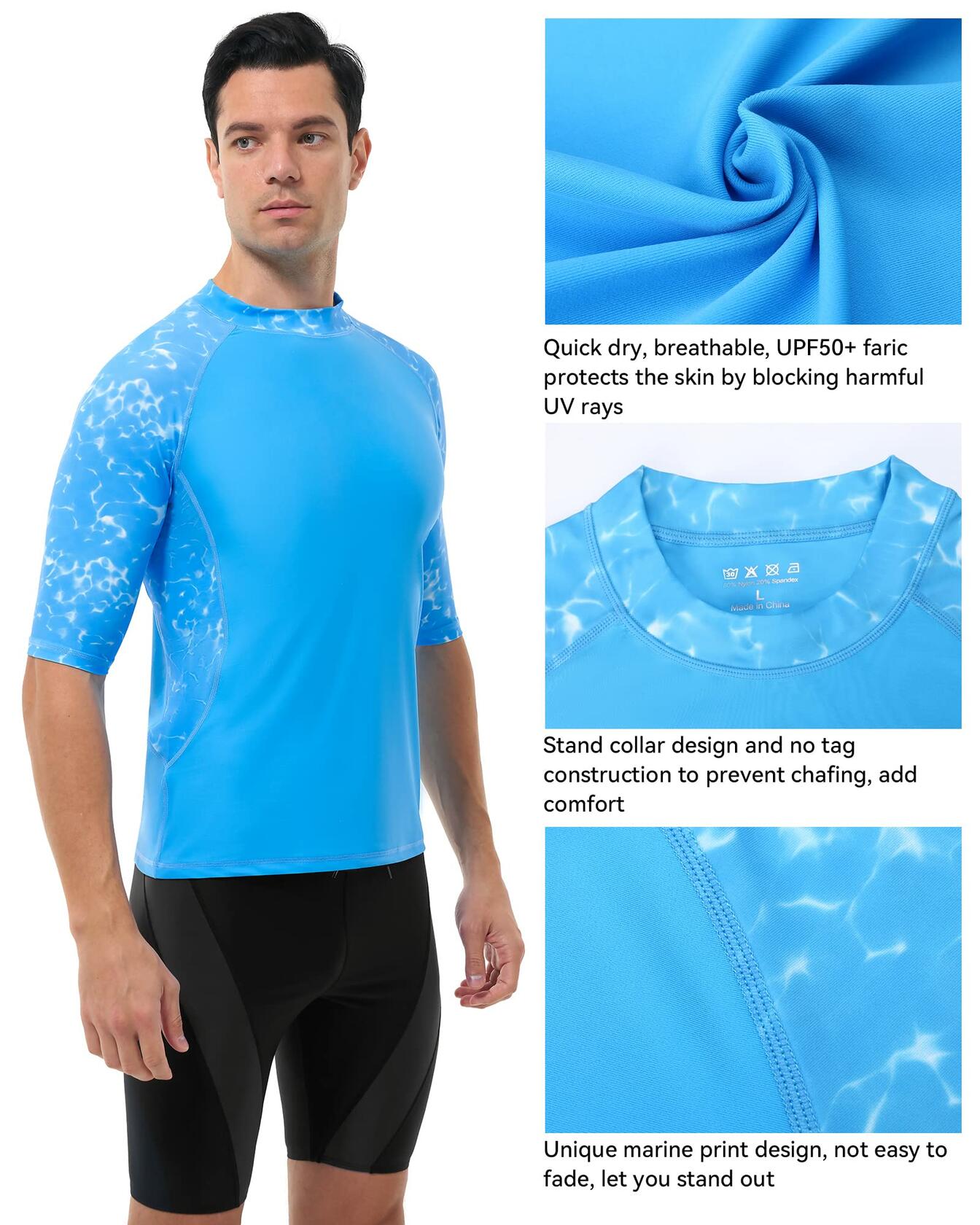 SEAOYOZO Mens UV Protection Swim Shirt Half Sleeve Quick Dry