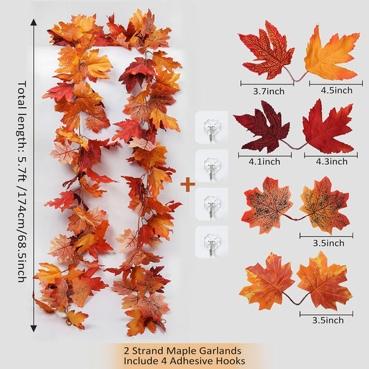 [Like New] RECUTMS 2Pcs Artificial Autumn Maple Leaves Garland 2.5FT Fall Decor
