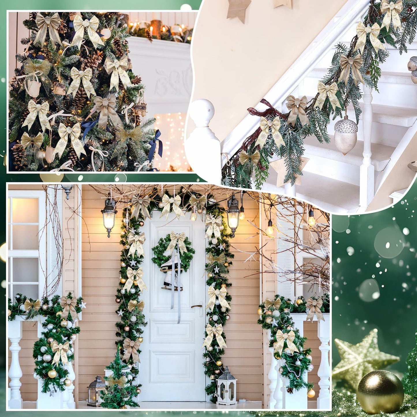 HunnmingRe Gold Wired Christmas Ribbon 2.5in 8 Rolls 48 Yards Xmas Decor