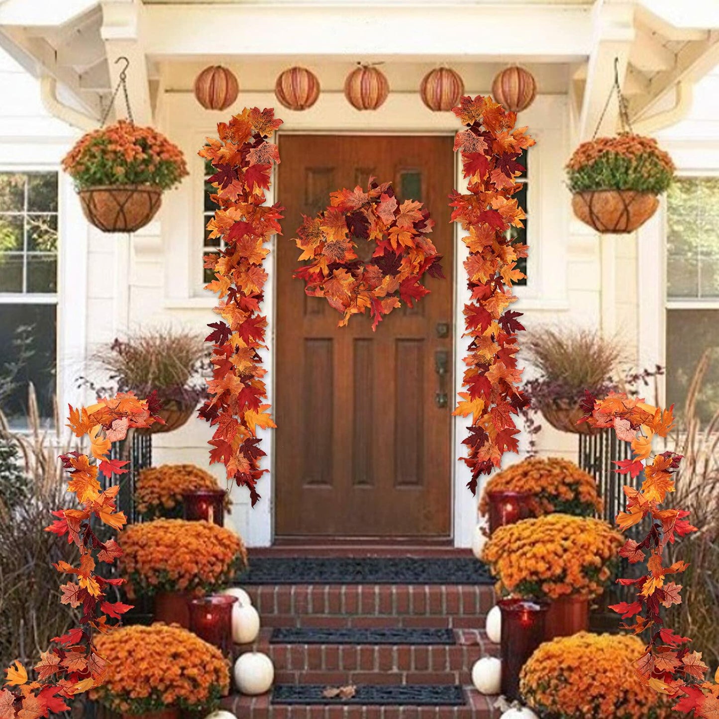 [Like New] RECUTMS 2Pcs Artificial Autumn Maple Leaves Garland 2.5FT Fall Decor
