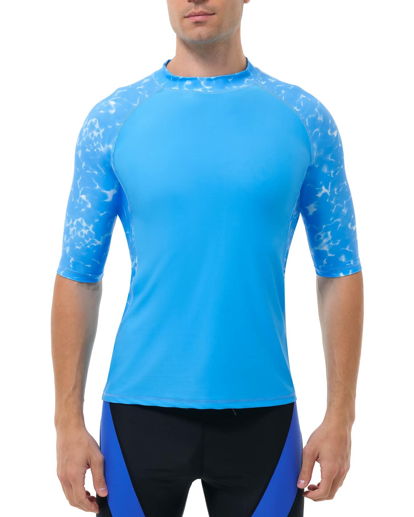 SEAOYOZO Mens UV Protection Swim Shirt Half Sleeve Quick Dry