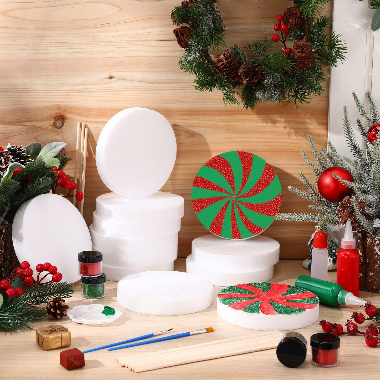 MiniInflat 37 Pc Foam Circles Set 4 Inch Craft Discs for DIY Xmas Decor