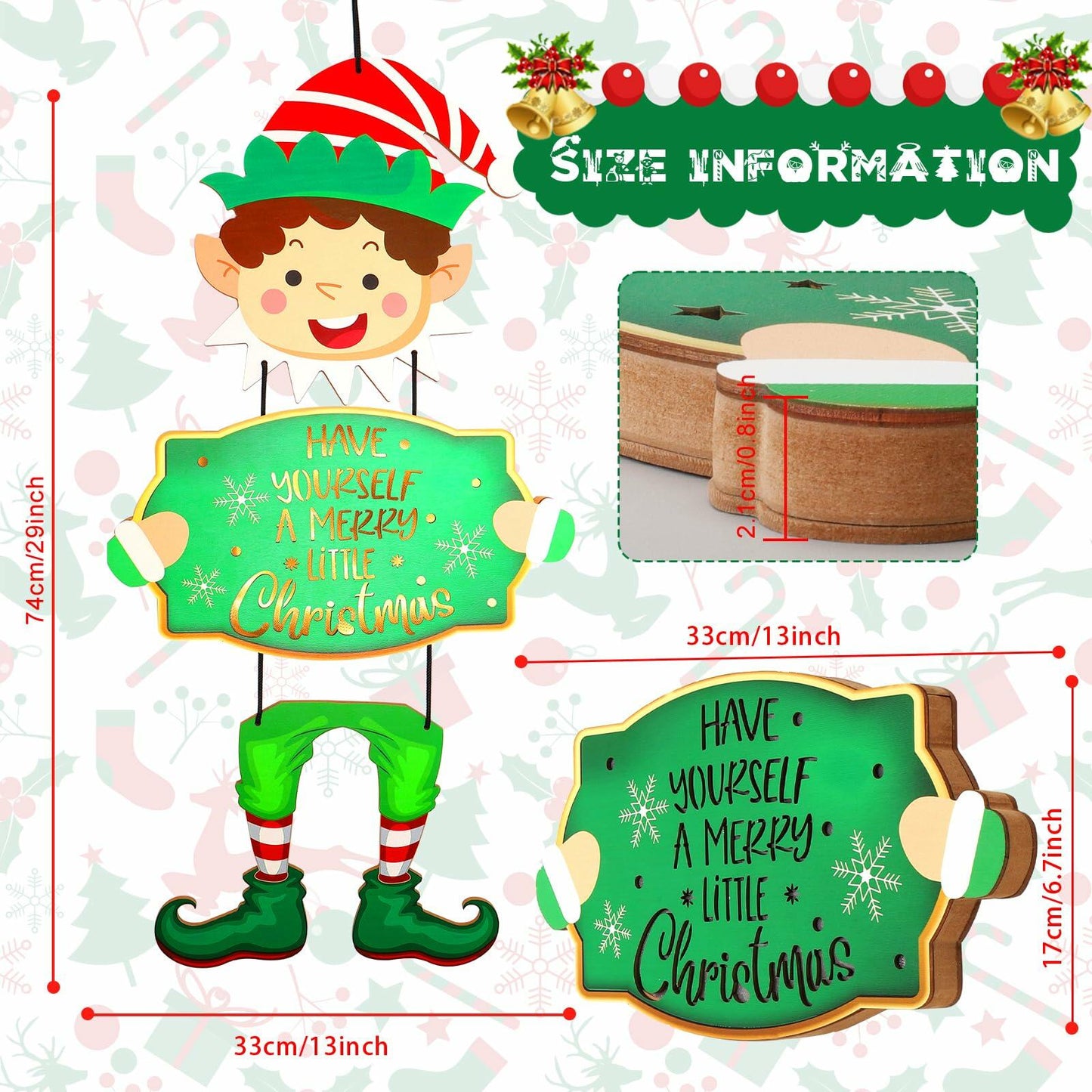 Elf Boys Hanging Sign with Lights Wooden Christmas Decor Indoor Outdoor