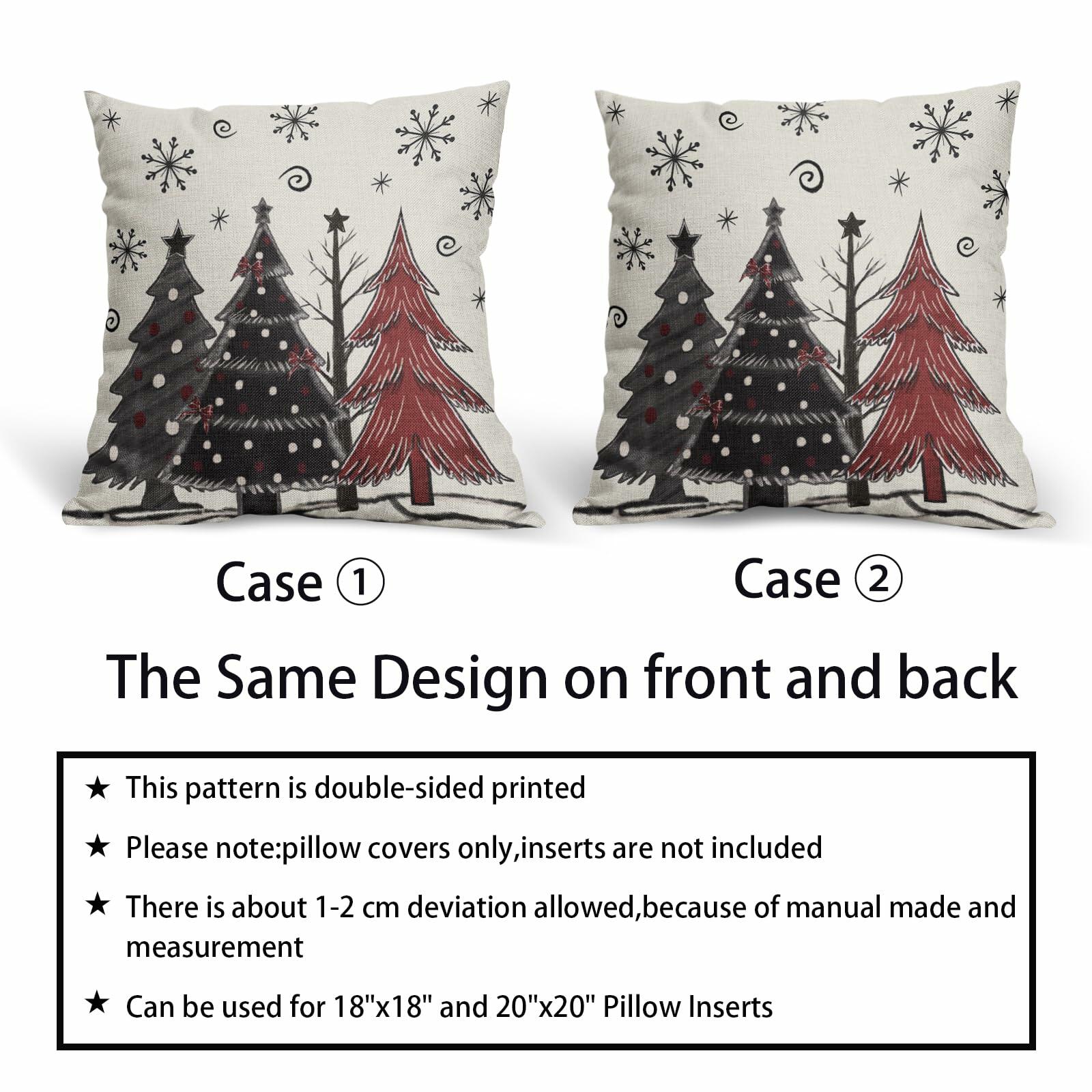Christmas Pillow Covers Set of 2 18x18 Black Red Grey Xmas Tree Snowflakes
