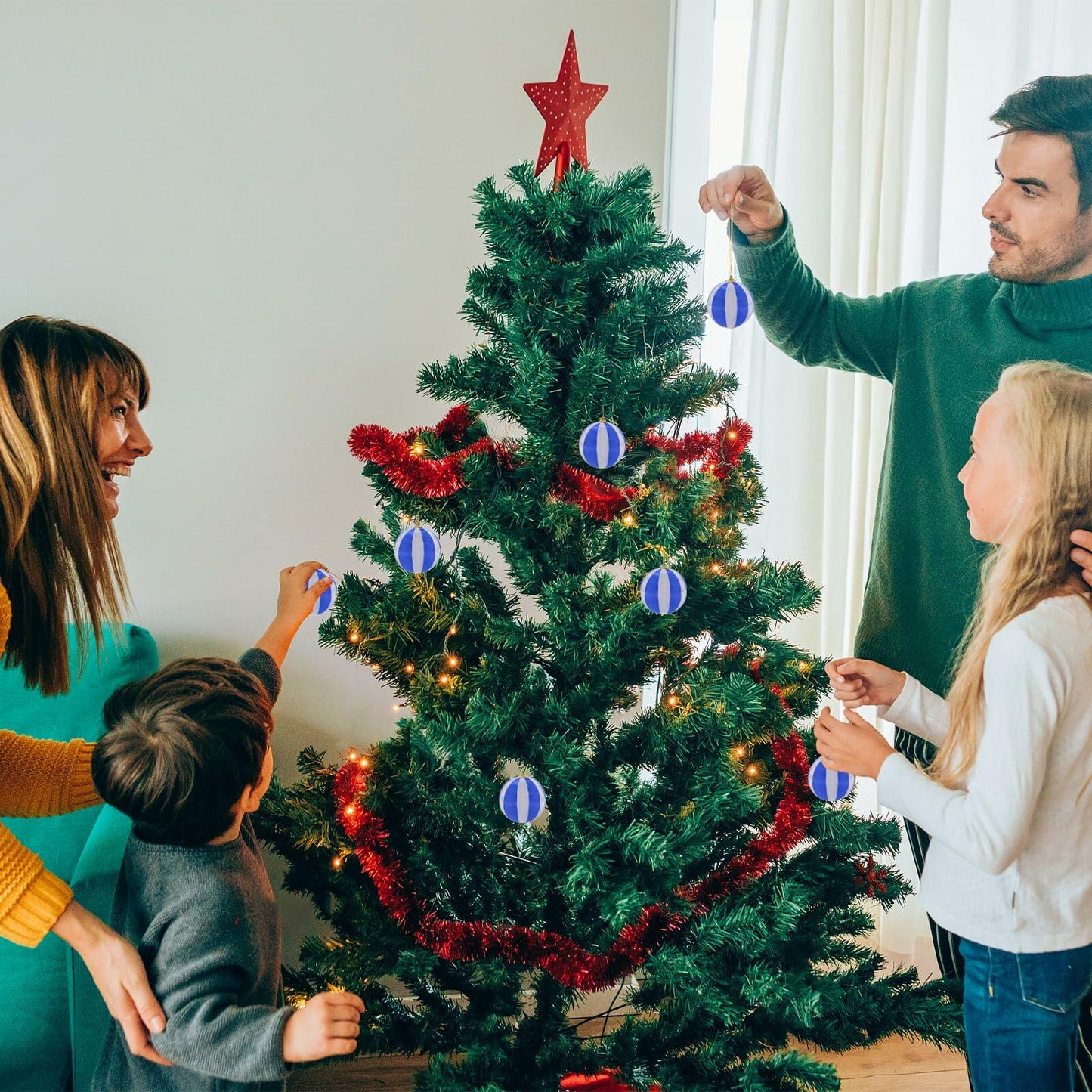 12 Pcs Christmas Thread Wrapped Balls Ornaments 2.4 Inch Holiday Decor