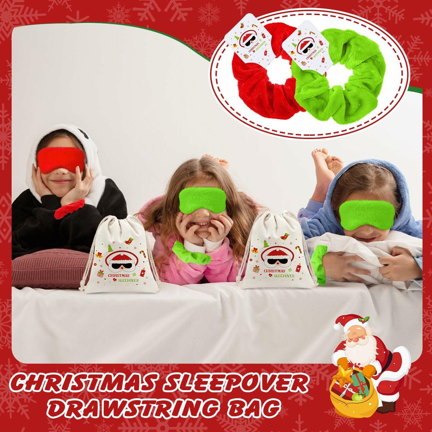 Bunnycool Christmas Hair Scrunchies & Sleep Eye Mask Set 24 Pcs