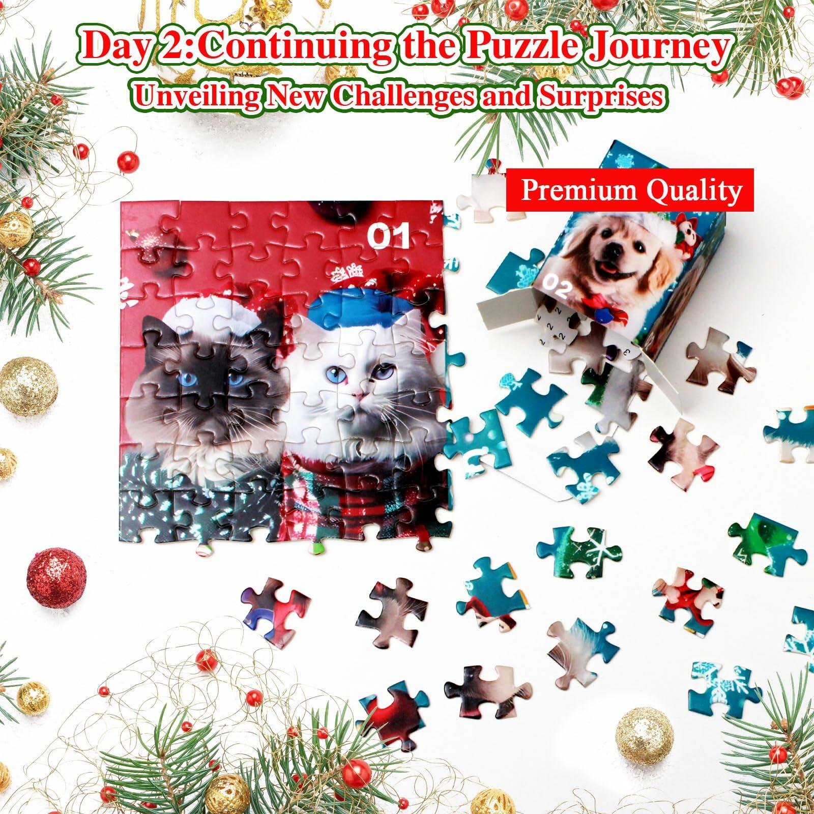 SIXVALA Advent Calendar 2024 Christmas Dogs & Cats Jigsaw Puzzle 1008pcs