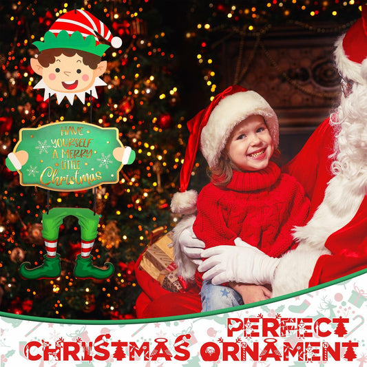 Elf Boys Hanging Sign with Lights Wooden Christmas Decor Indoor Outdoor