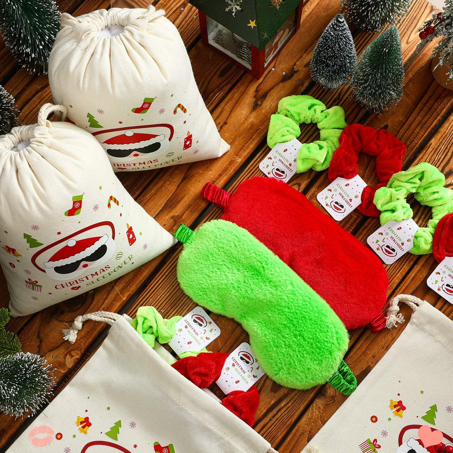 Bunnycool Christmas Hair Scrunchies & Sleep Eye Mask Set 24 Pcs