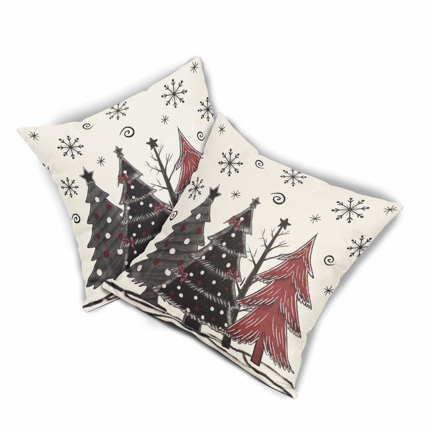 Christmas Pillow Covers Set of 2 18x18 Black Red Grey Xmas Tree Snowflakes