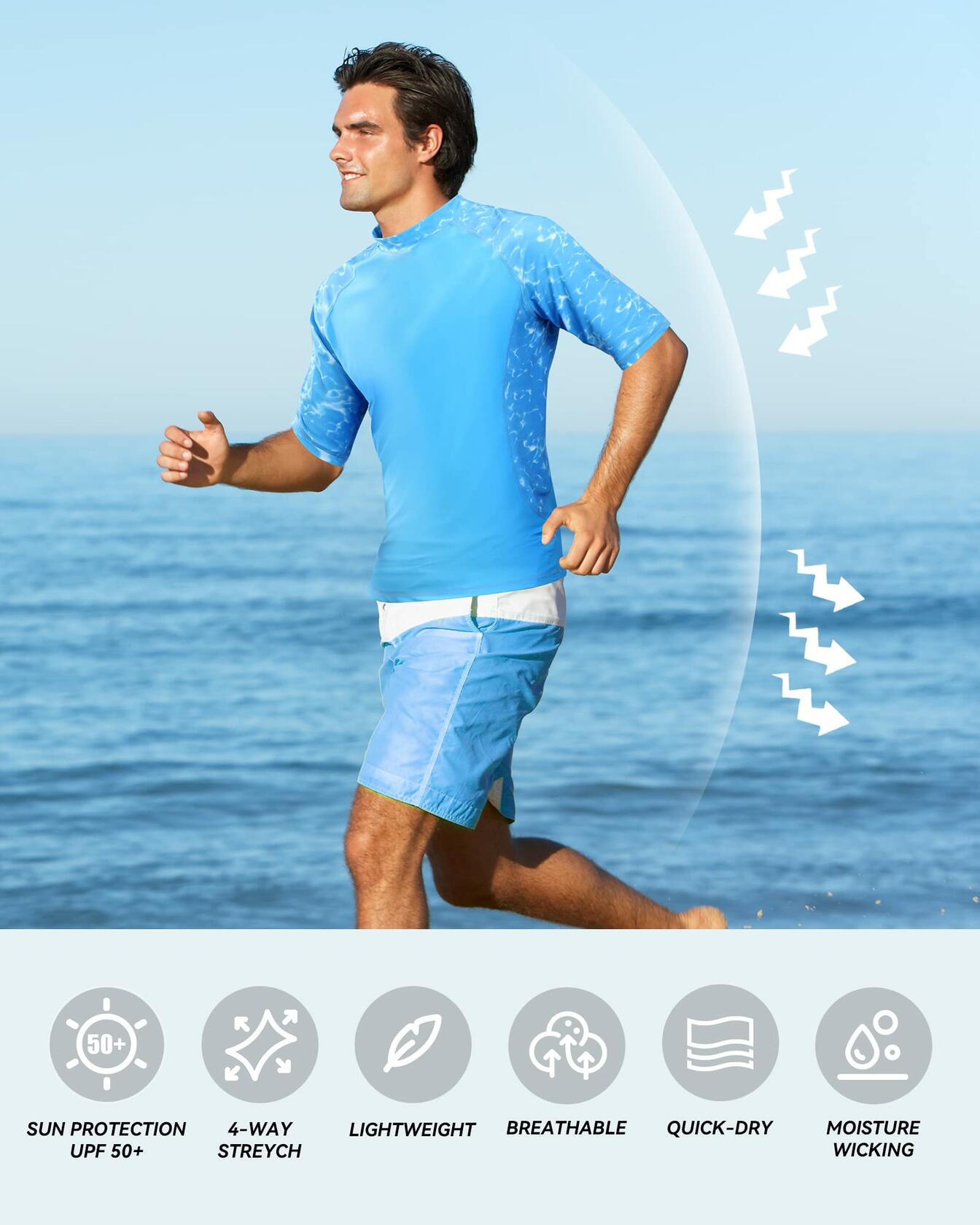 SEAOYOZO Mens UV Protection Swim Shirt Half Sleeve Quick Dry