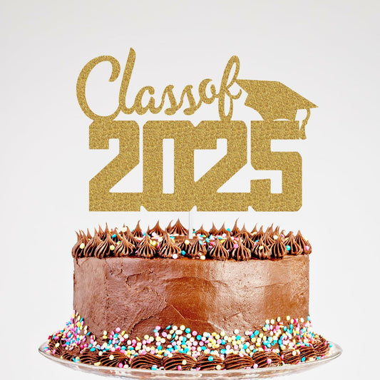 Class of 2025 Cake Topper Graduation Party Supplies Gold Glitter