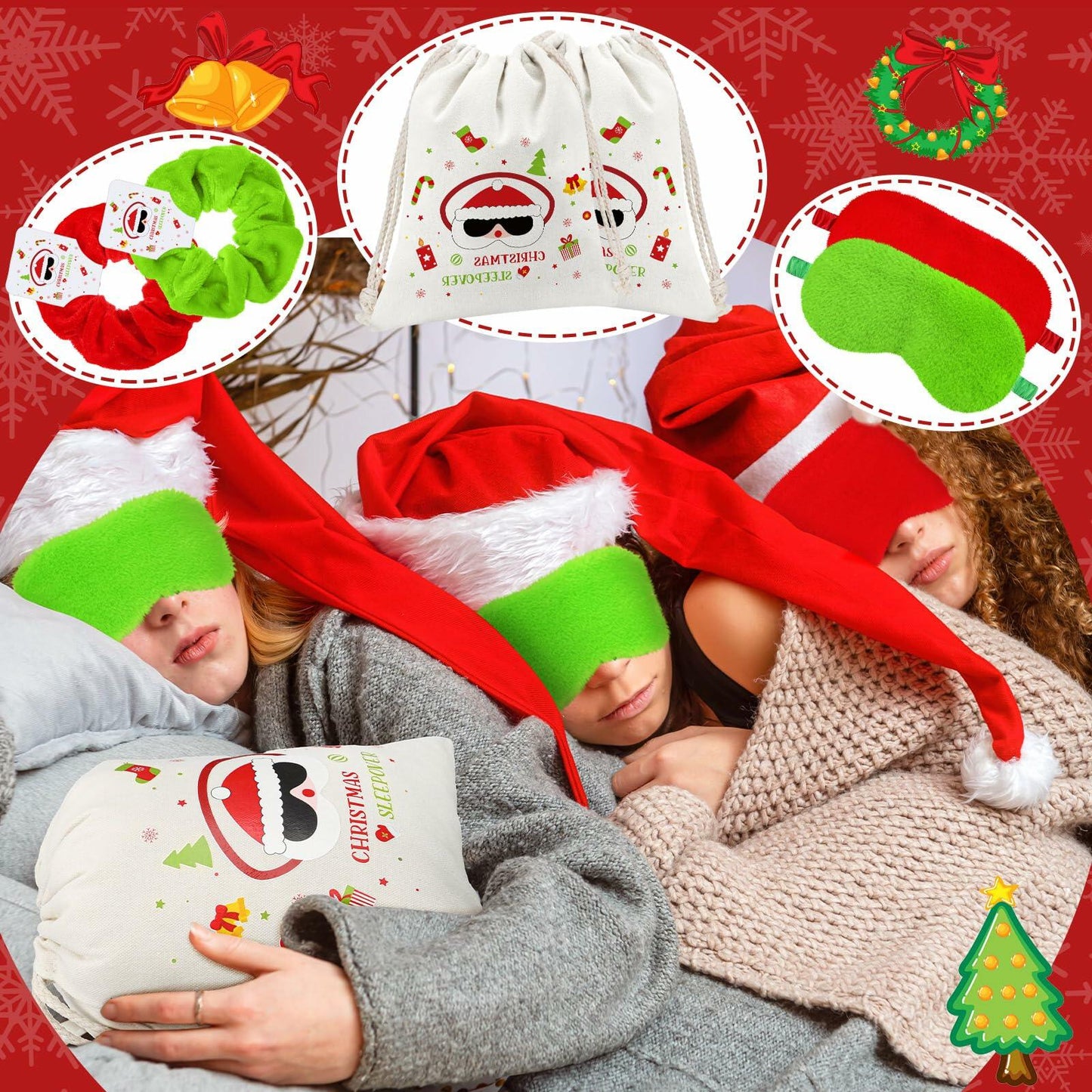 Bunnycool Christmas Hair Scrunchies & Sleep Eye Mask Set 24 Pcs