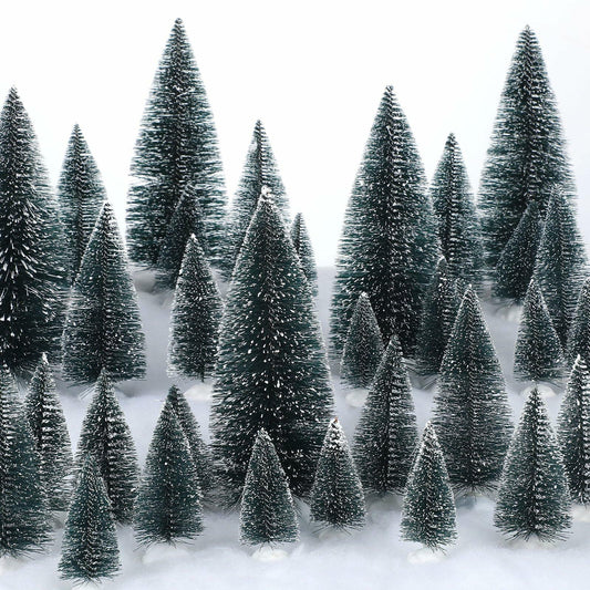 Crowye 80 Pcs Christmas Village Bottle Brush Trees White Base Silver 6 Sizes