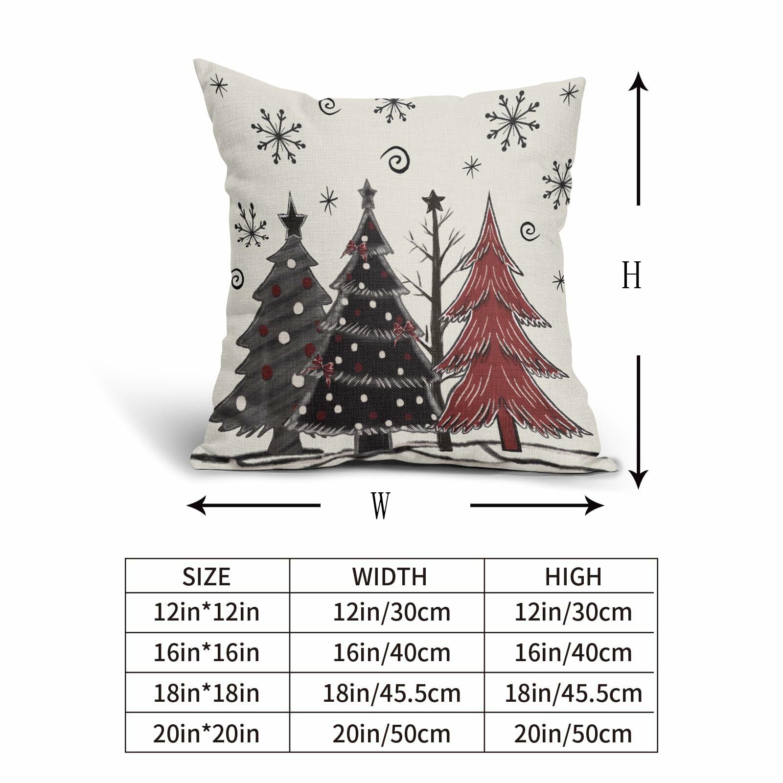 Christmas Pillow Covers Set of 2 18x18 Black Red Grey Xmas Tree Snowflakes