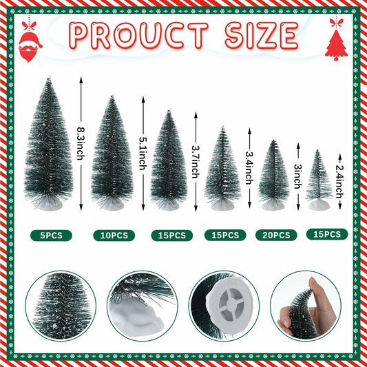 Crowye 80 Pcs Christmas Village Bottle Brush Trees White Base Silver 6 Sizes