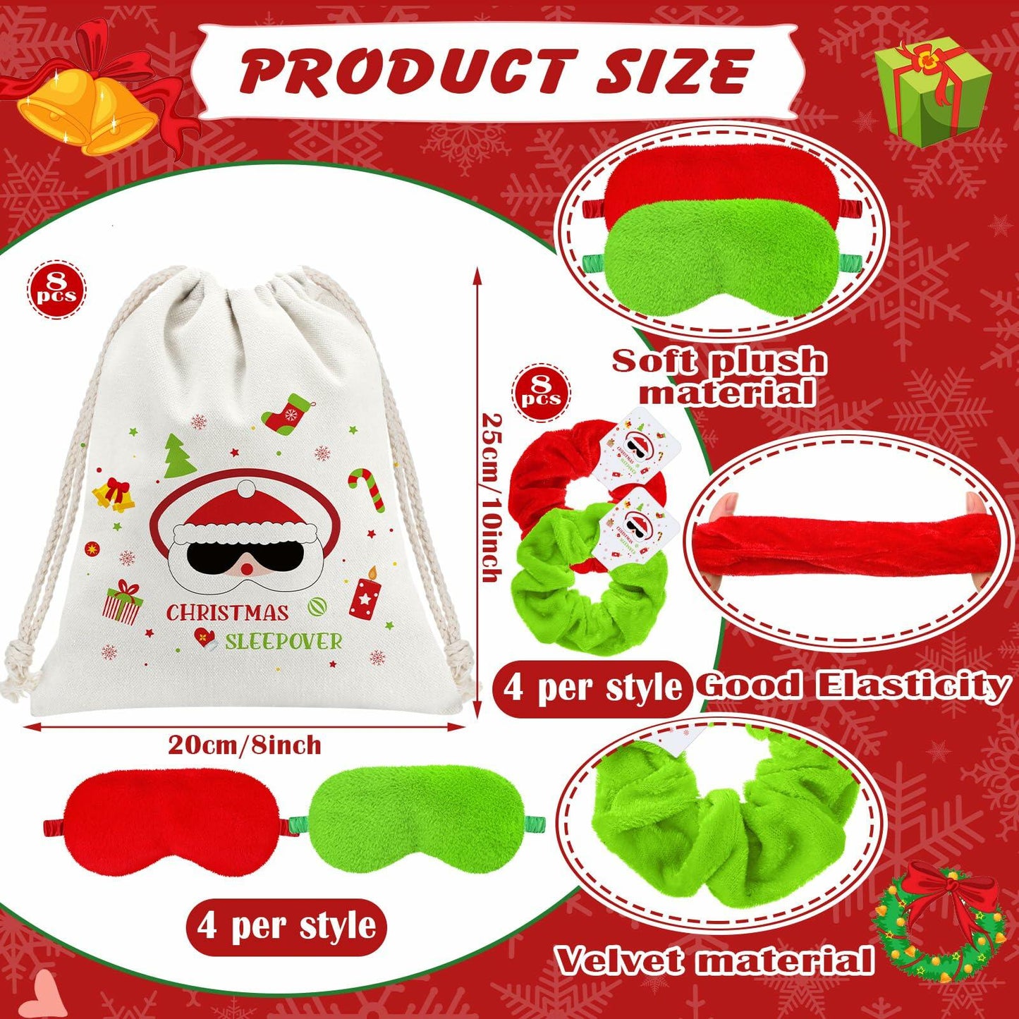 Bunnycool Christmas Hair Scrunchies & Sleep Eye Mask Set 24 Pcs