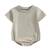 Baby Bubble Romper Solid Color Short Sleeve Bodysuit Khaki Size 0-3M