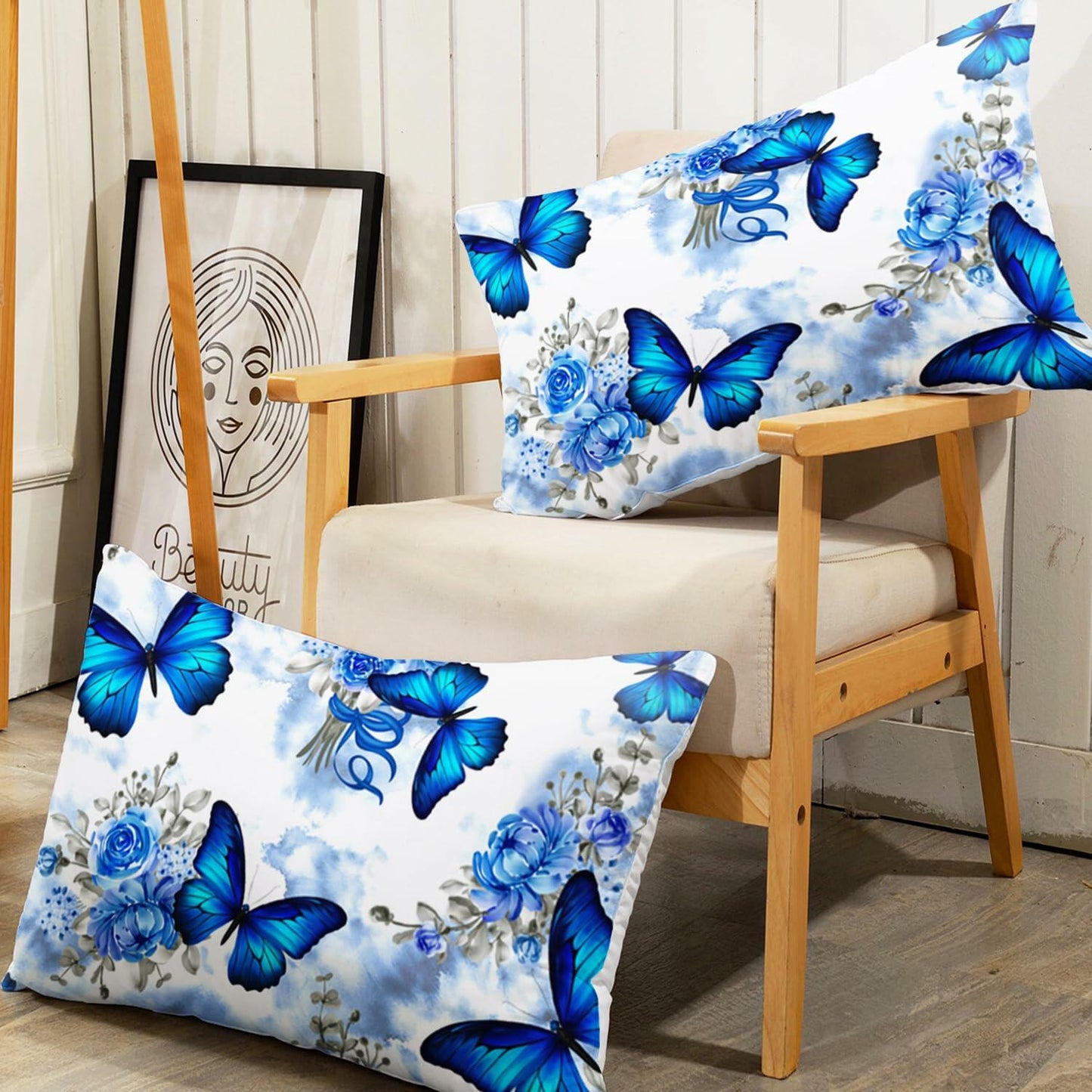 AILONEN Blue Butterfly Tie Dye Floral Comforter Set Twin 3-Piece