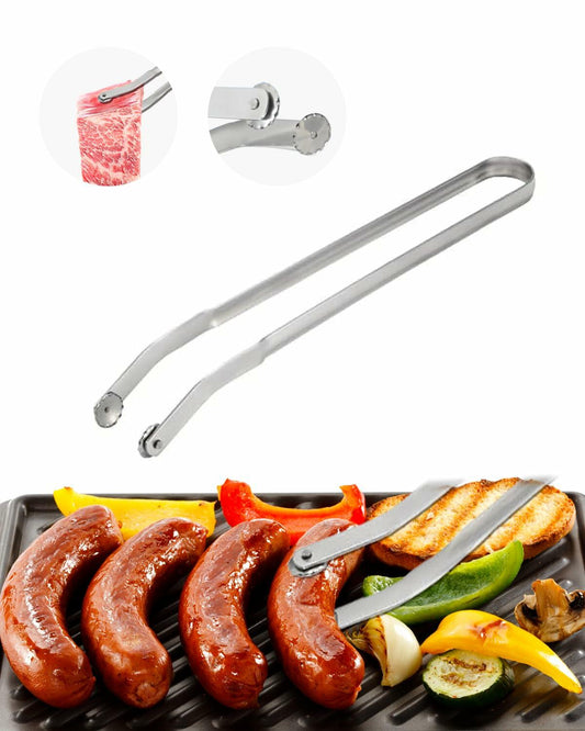 QKFU Stainless Steel BBQ Rotating Tongs for Meat and Vegetables 15 Inch